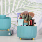 SKYDUE Makeup Organizer, Rotating Pencil Pen Holder for Desk, Dual-Purpose Desktop Organizer for Cosmetics & Pens, Makeup Brush Holder with 5 Slots, Pencil Cup for Office, Home