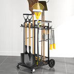 SOYEEZE Garden Tool Organizer with Large Wheels, Heavy Duty 3-Tier Yard Tower Tool Rack for Garage, Holds Up to 35 Long-Handled Tools, Garden Tool Cart with 12 Hooks for Tool Organization Storage