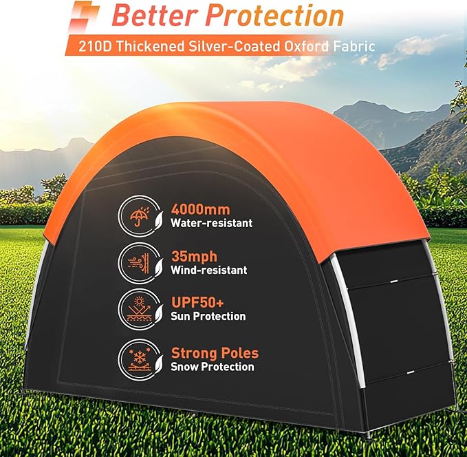 Upgraded Bike Tent with Rain Cover, Portable Outdoor Storage Shed for 2 Bikes, 210D Oxford Fabric PU4000 Waterproof, Bike Shed/Bike Cover for Motorcycles, Garden Tools, Lawn Mower