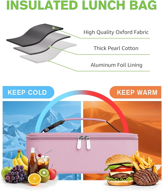 Small Lunch Box Insulated Lunch Bag for Women Men, Bento Kids Lunch Box, Compact Portable Thermal Meal Cooler Bags with Buckle Handle for Work & School, Pink 5L