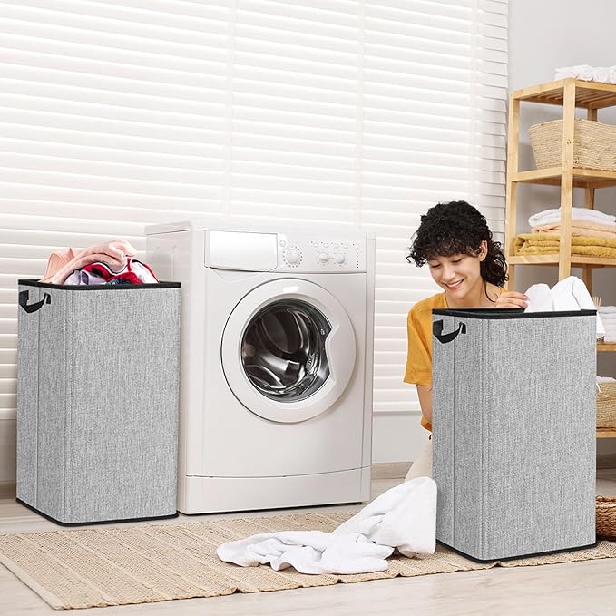 SNIGJAT 2 Pack Large Laundry Hamper, Tall Collapsible Laundry Basket with Sturdy Handles, Clothes Basket for Towels, Toys, Space-Saving Storage Dirty Clothes Hamper for Bedroom, Laundryroom, Dorm, RV