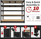 2 Packs 48" W x 24" D x 72" H Adjustable Garage Storage Shelves - 5-Shelf Heavy Duty Shelving Unit, Metal Utility Storage Organizer Racks for Warehouse Pantry Closet Kitchen, Black