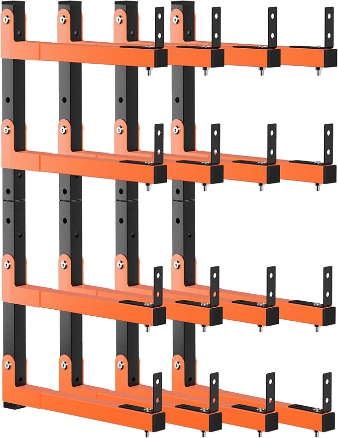 32" Lumber Storage Rack, Upgrade Folding Lumber Rack Wall Mount, Heavy Duty Adjustable Metal 8 Level Wood Storage Rack for Garage Storage Organization, 4 Packs