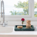 Natural Small Marble Vanity Tray, Luxury Stone Organizer for Bathroom & Kitchen | Holds Soap Dispenser, Jewelry, Perfume | Non-Resin, Non-Ceramic Décor (Green, Mini (7.9" x 4.3" x 0.78"))