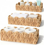 3Pack Toilet Paper Basket for Organizing Scalloped Edge Wicker Basket with Handles Toilet Tank Paper Holder Storage for Bathroom Bedroom Countertop Shelf Decor(Natural Color,Water Hyacinth)