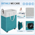 HomeHacks 90L Large Rolling Laundry Basket, Laundry Hamper with 4 Smooth Wheels, Collapsible Waterproof Clothes Basket, Freestanding Hamper with Handles for Bedroom/Dorm/Laundry Room (Green)