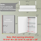 Buruis 20" x 28" Framed Medicine Cabinet with Mirror, Recessed or Wall Mounted Bathroom Cabinet, Adjustable Tempered Glass Shelves, Left/Right Open Reversible, No Assembly Required, White