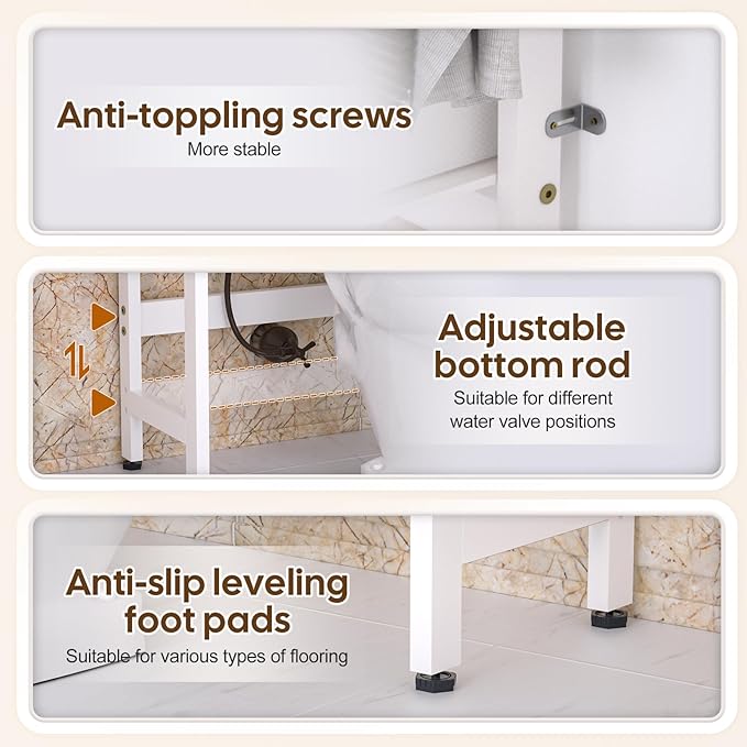 Over The Toilet Storage with 2 Baskets, 4-Tier Bamboo Organizer Rack with Paper Holder & 4 Hooks & Waterproof Feet Pad,Freestanding Shelf for Bathroom(White)