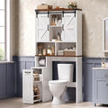 Farmhouse Over The Toilet Storage Cabinet with Pulley, Slide Barn Doors Bathroom Storage Cabinet, Space Saver W/Adjustable Shelf & Open Shelf for Bathroom, Restroom, Laundry (White Brown-Type A)