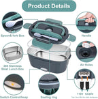 Electric Lunch Box Food Heater, 3 in 1 Ultra Quick Heated Lunch Boxes for Adults, 12V/24V/110V Portable Food Warmer for Car/Truck/Office With Fork Spoon and Insulated Carry Bag
