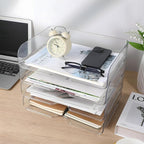 4 Pack Paper Organizer Letter Tray Clear Desk Organizer, Clear PET Desk Rrganizer for Magazines, Binders, Notebooks, Envelopes, Multi-Purpose Plastic Paper Tray Organizer