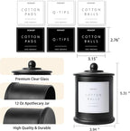 3 Pack Qtip Holder Dispenser, 16oz Bathroom Organizer and Storage Canisters, Glass Apothecary Jars with Lid - Home Decor, Room Decor Aesthetic (Black)