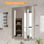 VINGLI 16Inch Medicine Cabinet with Lights, Lighted Medicine Cabinet with Mirror, Led Wall Mirror with Storage for Bathroom,Wall Mounted,3-Color Memory Mode Light，White,5.9" D x 15.75" W x 23.6" H