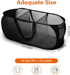 Foldable Laundry Baskets, Collapsible Mesh Laundry Hamper, Durable Pop Up Laundry Basket, 3 Compartments Clothes Hampers for Laundry, Easy to Carry & Sort for Dorm, Home, Kids Room, Travel Black