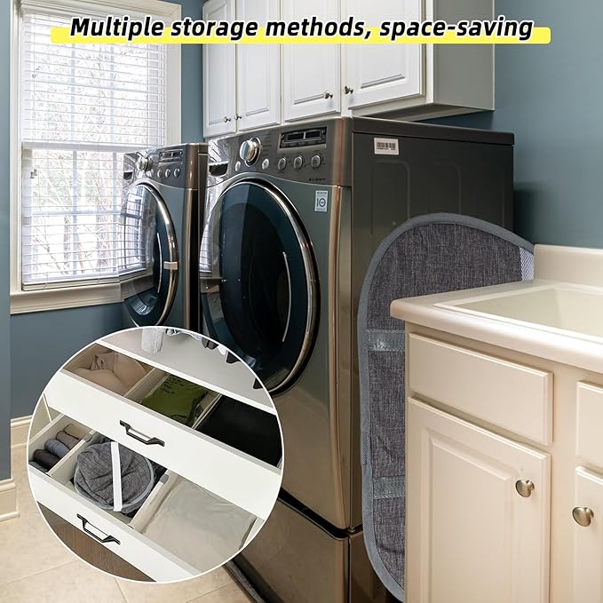 Collapsible Laundry Basket, 90L Foldable Pop-up Laundry Hamper with Reinforced Handles, Tear Proof Mesh Dirty Clothes Hamper for Laundry (Gray)