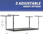 SafeRacks 2x8 Overhead Garage Storage Rack - 400 Pound Weight Capacity Height Adjustable Steel Ceiling-Mounted Rack with Accessories (Hammertone) (24"-45")