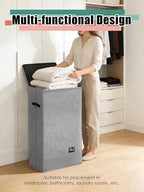 Laundry Hamper with Lid, Reinforced Sturdy Clothes Hamper with Anti-Puncture Base, Large Collapsible Laundry Basket with Removable Liner Bag, Tall Dirty Clothes Bin for Family, 100L Grey
