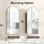 Recessed Medicine Cabinet,Brushed Brass Gold Arched Medicine Cabinet with Mirror for Bathroom,Metal Edge Mirrored Medicine Cabinets,in Wall Arch Medicine Cabinets Mirror with Storage 16x31