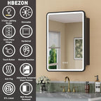20 x 28 Inch LED Medicine Cabinet with Mirror, UL Certified Dimmable Lighted Bathroom Mirror Cabinet, Anti-Fog & Memory Function, 3 Color Modes, Recessed or Wall Mounted, Adjustable Shelf, Black