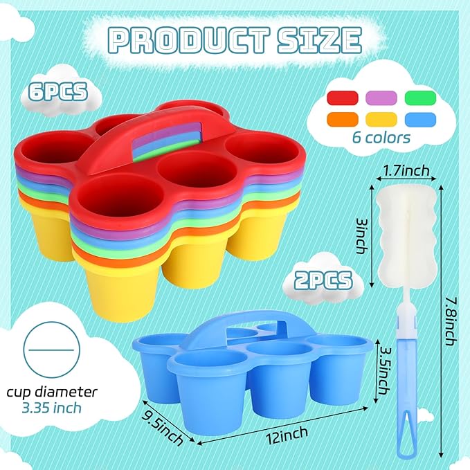 6 Pack Classroom Caddy Organizer with Handle, Plastic Art Caddy, Drink Cup Caddies Holder, 6 Compartments for Desk, Table, Office, Crafts, Crayon, Marker, Pencil, School Supplies (12 x 9 x 3.5 Inch)