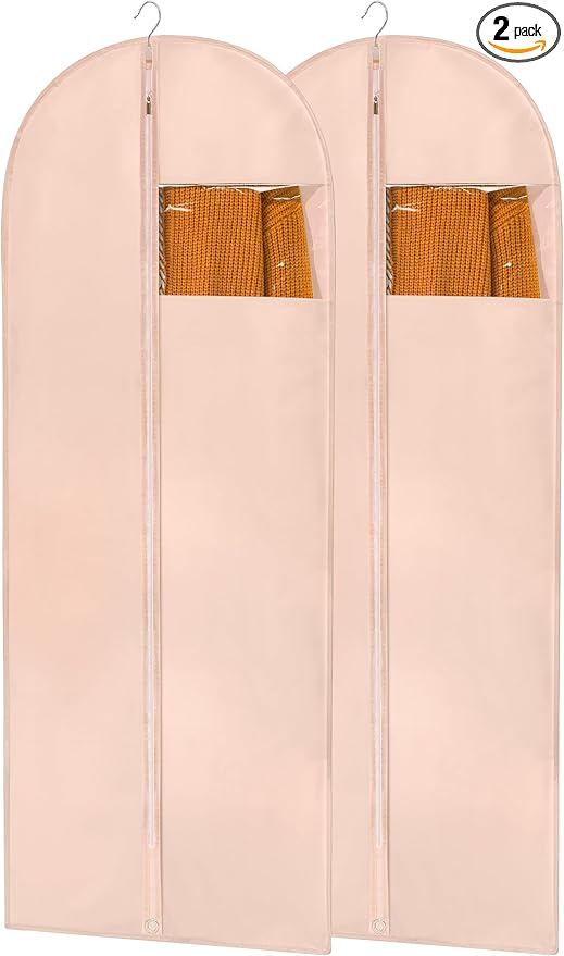 Dress Bags for Gowns, 65'' Pink Garment Bags for Hanging Clothes, Dress Garment Bag Women, Long Dress Cover with Clear Window for Dresses, Coats, Uniforms（2 Pack）