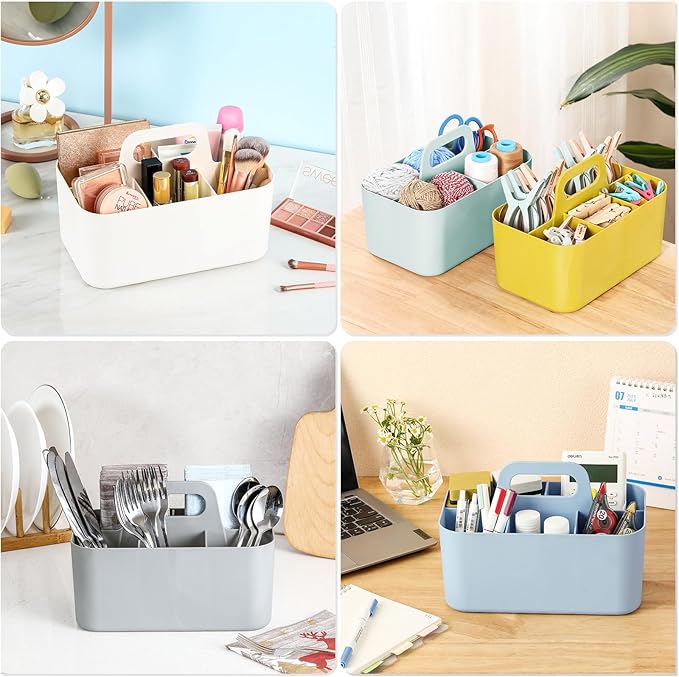 Multiuse Caddy Organizer with Handle - Stackable Plastic Tote Bin - Art Craft Supplies, Office, Desk, Stationery Pen Holder, Kitchen, Utensil, Makeup, Bathroom, Shower, Cleaning, Dorm Organizer - Mint