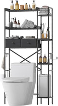 Over The Toilet Storage with 2 Drawers - 7 Tier Bathroom Organizer with Adjustable Shelf, Freestanding Space Saver Storage Rack Above Toilet Stand with Hooks for Small Restroom, Laundry(Black)