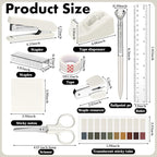 Marspark Beige Office Desk Accessories 12 Pcs Office Supplies Set 360° Rotating Pen Holder, Stapler, Tape Dispenser, Scissor, Sticky Notes, Binder Clips, Desk Organizers Gift for School