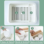 Lyellfe Plastic Dish Drying Rack, Bottle Dryer Holder with Cover Lid and Removable Drainboard, White Utensil and Cup Holder for Kitchen Counter, Dish Dryer Shelf, Medium Size