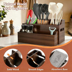 Wooden Utensil Holder for Kitchen Counter, Large Divided Utensil Crock with Removable Compartments, Farmhouse Cooking Utensil Organizer with Spoon Rest & Wall Mount Option