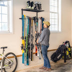 StoreYourBoard Solitude Ski Wired Storage Rack and Shelf, Wall Mount Organizer Holds 10 Pairs of Skis and Accessories, Heavy Duty Supports 300 lbs