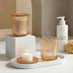 Bathroom Organizers and Storage,2 Pack Glass Qtip Holder Dispenser,Bathroom Essentials Accessories Decor,Vanity Makeup Storage Organizer for Cotton Swabs,Cotton Balls,Pads,Floss Picks (Amber)