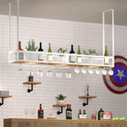 Ceiling Hanging Wine Glass Holder - Ceiling Shelf, Ceiling Wine Rack Display Stand, Hanging Solid Wood Plant Stand, Wall Mounted Iron Art Wine Bottle Holder, LOFT Ceiling Mounted Storage Rack ( Color