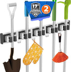 reliahom Broom Holder Wall Mount, 2 Pack 5 Racks with 4 Hooks Black - Mop Storage Tool Racks, Broom Hanger Tool Organizer for Garage, Kitchen, Garden, Laundry Room
