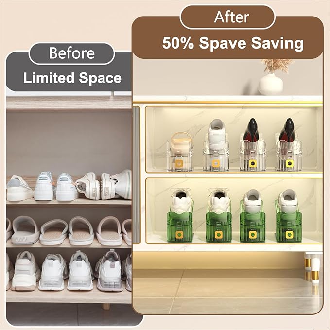 12 Pack Shoe Slot Organizers Clear Shoe Stacker Organizer for Closet Shoe Holder Space Saver Rack Storage for Closet (Clear, 12Pack)