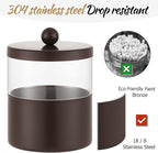 Gaussra Chocolate Brown Qtip Holder, Bathroom Jar - Stainless Steel Apothecary Jars with Stickers - Farmhouse Decor Qtip Dispenser for Qtips, Cotton Balls, Swabs, Makeup Sponges (2-Pack)