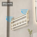 VOLDRA Towel Racks for Bathroom, 24-Inch Towel Shelf with Towel Bar Foldable Towel Holder with 7 Hooks Towel Storage Organizer for Bathroom & Lavatory Wall Mounted(Cream White)