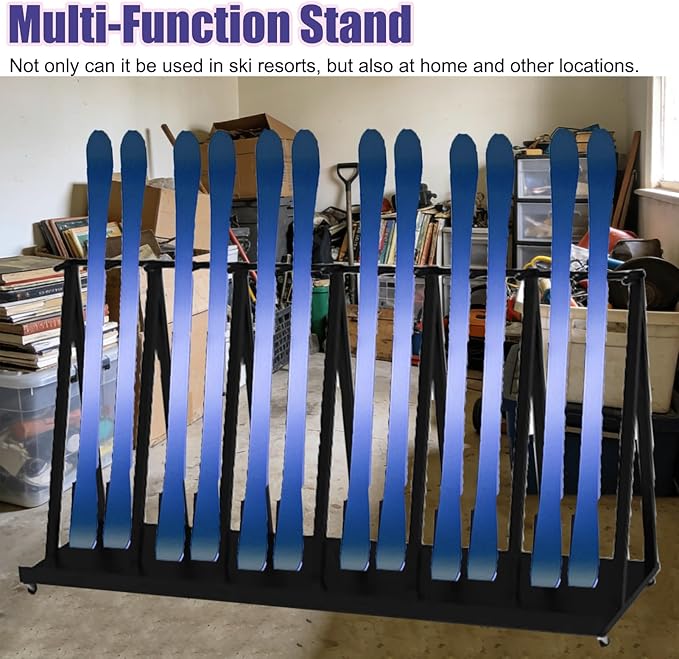 Indoor Ski Storage Rack Vertical, 1 2 3 4 5 6 Pair Ski Display Stand for Carrier/Organizer/Storage, Floor Standing Longboard Holders with Wheels(Hold 1 pair ski)