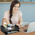 2 Pcs Wooden Letter Tray Wood Letter-Size Desk Organizer Heavy Duty 2 Tier Stackable Support Paper Tray Desktop Drawer File Folder Magazine Office Accessories Back to School(Black)