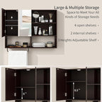 Medicine Cabinet, Wooden Bathroom Wall Cabinet with 2 Doors, Adjustable Shelves & Towel Bar, Over Toilet Storage Cabinet Wall Mounted for Laundry with Mirror, Espresso