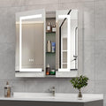30 * 26 Bathroom Lighted Medicine Cabinet, Professional Makeup Medicine Cabinet Mirror, Large Storage LED Mirror with USBs, Stepless Dimming & Anti-Fog, 3-Color Light