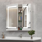 30 * 26 Bathroom Lighted Medicine Cabinet, Professional Makeup Medicine Cabinet Mirror, Large Storage LED Mirror with USBs, Stepless Dimming & Anti-Fog, 3-Color Light