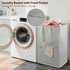 Ultra-durable Laundry Hamper with Practical Side Pocket,Freestanding Laundry Basket with Portable Handles,Foldable Dirty Clothes Basket Space-saving Storage for Bathroom,Bedroom,Nursery,Dorm,Camper,RV