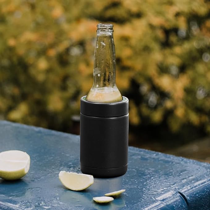 TAHOE TRAILS Stainless Steel 12oz Vacuum Insulated Can and Bottle cooler| Double Wall Can Cooler For Cans and Bottles | Copper Plated Can Chiller and Metal Cooler | Black