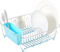 Sweet Home Collection 2 Piece Dish Drying Rack Set Drainer with Utensil Holder Simple Easy to Use Fits in Most Sinks, 14.5" x 13" x 5.25", Turquoise Blue (Pack of 12)