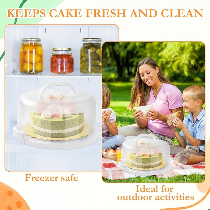 10 Inch Cake Carrier with Lid and Handle, Round Cake Transport Container with 10 Inch Cake Boards & Cupcake Serving Tray, Portable Pie Cake Holder with Cover for Wedding Party Picnics Camping