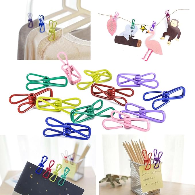 30pcs Chip Clips, 2.2 inch Bag Clips, Small Metal Clothes Pins, Colored