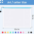 Sooez 24 Pack Mesh Zipper Pouch with Sticky Labels, A4 Mesh Bags, Toy Storage Board Game Puzzles Organization, Sturdy Letter Size File Folders Organizer for Teacher School Classroom Office Supplies