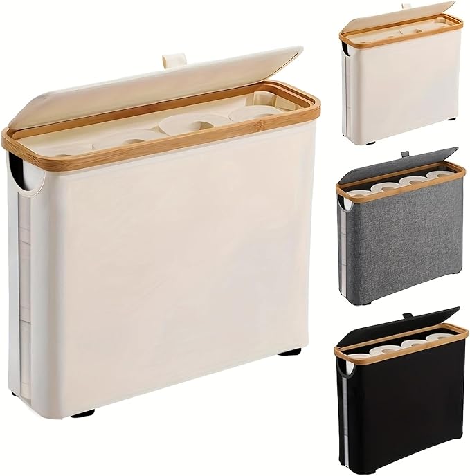 Toilet Paper Storage Basket, Oxford cloth Papers Container with Lid, Medium Toilets Holder for Up to 12 Regular or 9 Mega Rolls, Organizer for Bathroom, waterproof, Beige, 1 Pack