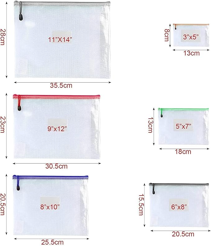 Oaimyy-18 Pcs, Large Mesh Zipper Pouch Document Folders Bag Plastic Zip File Folders for Office Supplies,Travel,Puzzles Games Organizing Storage,Classroom Board Game Organization (9 * 12, inches)